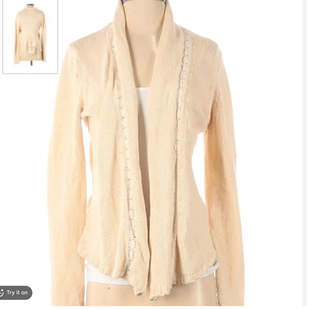 Anthropologie‎ Women Cotton Cardigan M Cream Coquette Romantic Angelcore Fall
